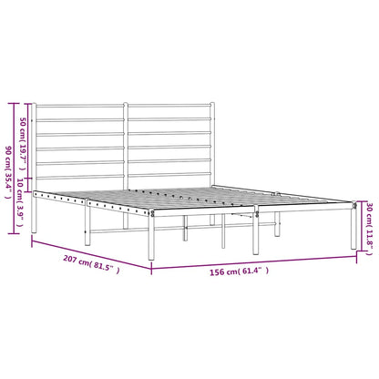 Black Metal Bed Frame with Headboard - 150x200cm, No Mattress Included