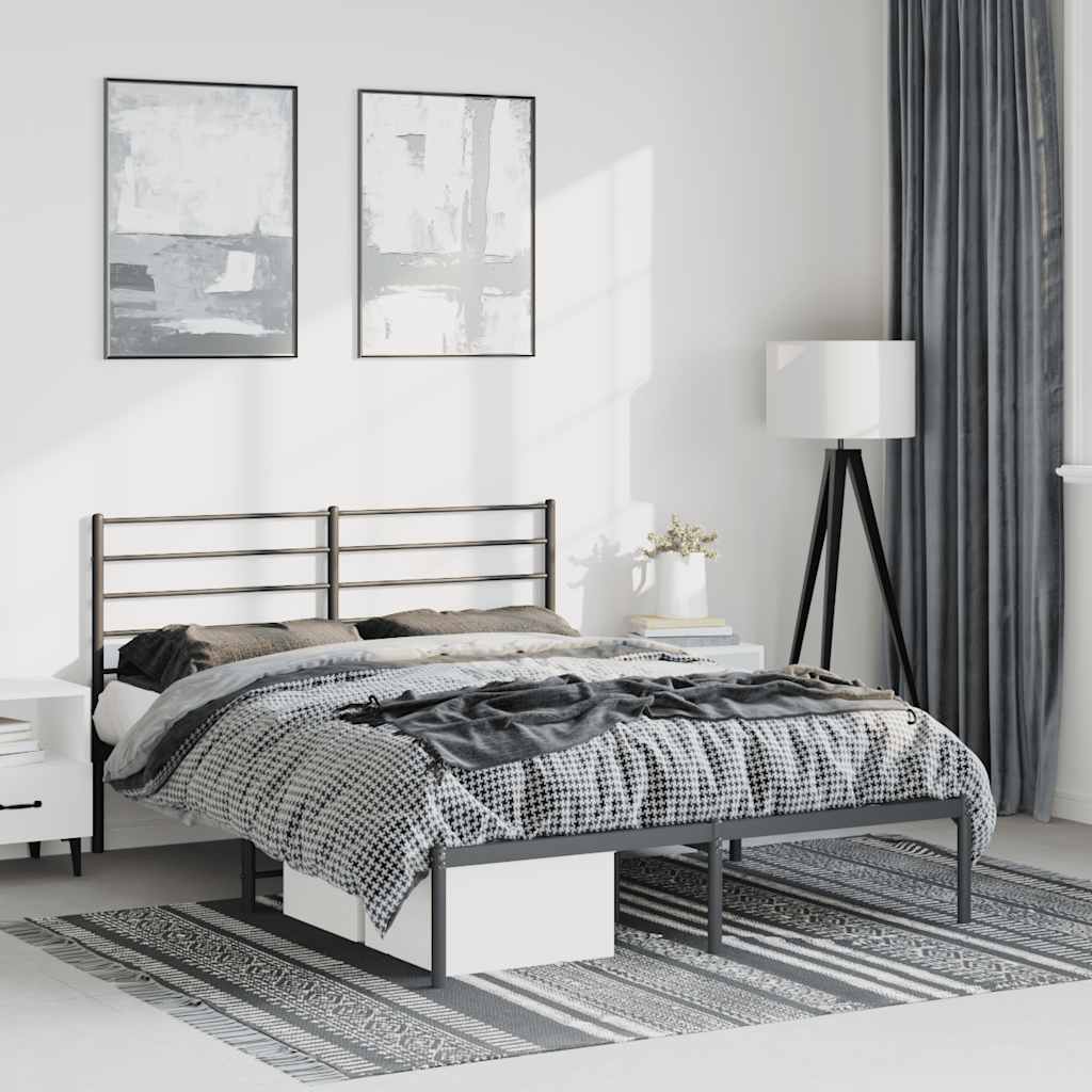 Black Metal Bed Frame with Headboard - 150x200cm, No Mattress Included