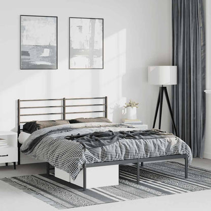 Black Metal Bed Frame with Headboard - 150x200cm, No Mattress Included