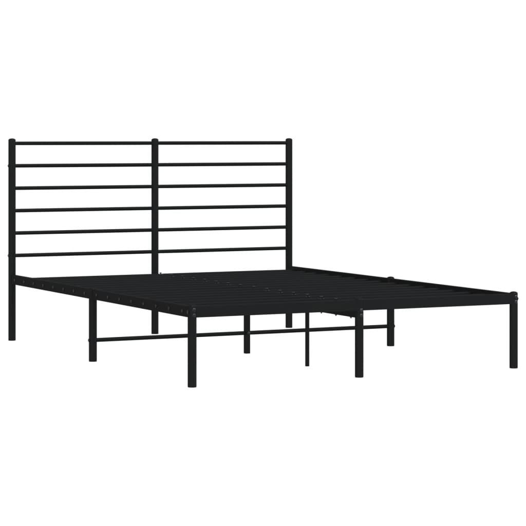 Black Metal Bed Frame with Headboard 160x200cm - No Mattress Included