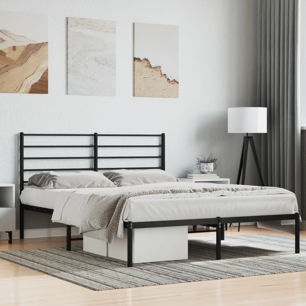 Black Metal Bed Frame with Headboard 160x200cm - No Mattress Included