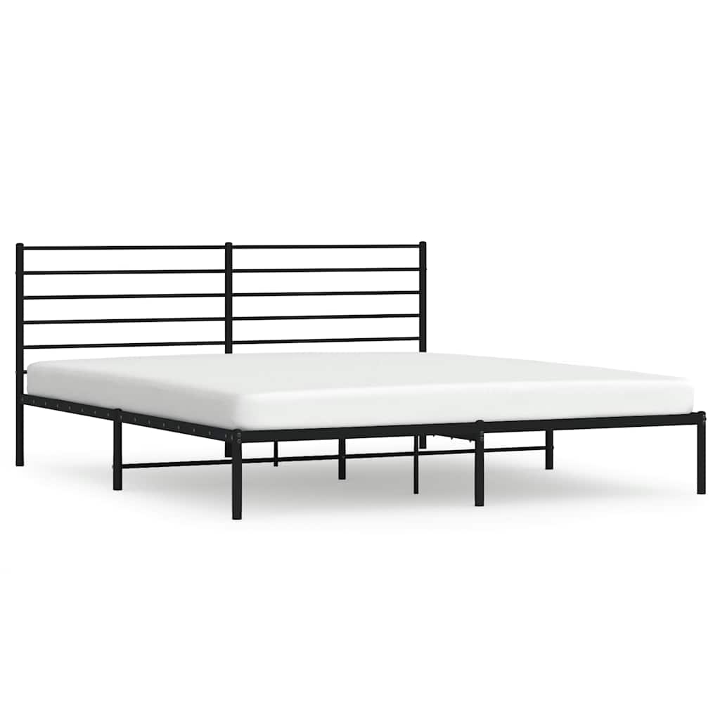 Black Metal Bed Frame with Headboard - 193x203cm, No Mattress