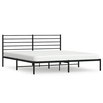 Black Metal Bed Frame with Headboard - 193x203cm, No Mattress