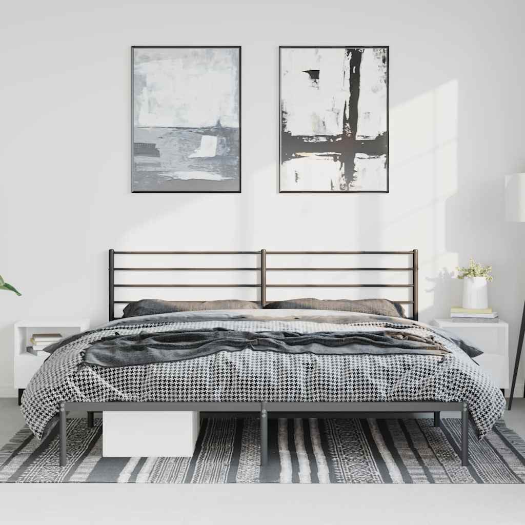 Black Metal Bed Frame with Headboard - 193x203cm, No Mattress