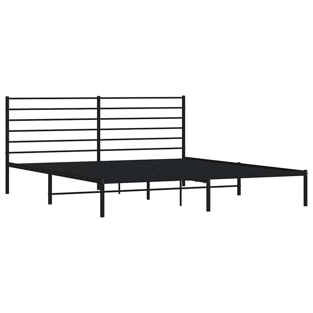 Black Metal Bed Frame with Headboard - 193x203cm, No Mattress