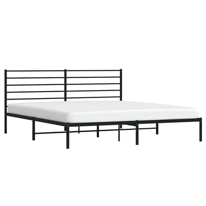 Black Metal Bed Frame with Headboard - 193x203cm, No Mattress
