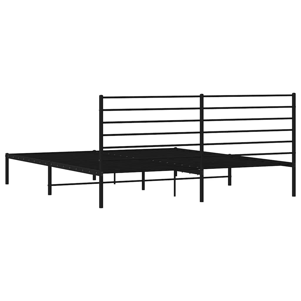 Black Metal Bed Frame with Headboard - 193x203cm, No Mattress