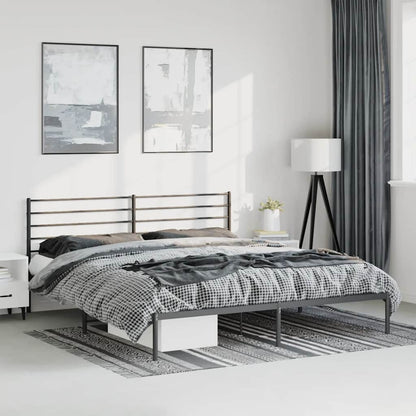 Black Metal Bed Frame with Headboard - 193x203cm, No Mattress