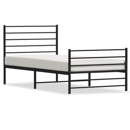 Black Metal Bed Frame with Footboard, No Mattress - 75x190cm