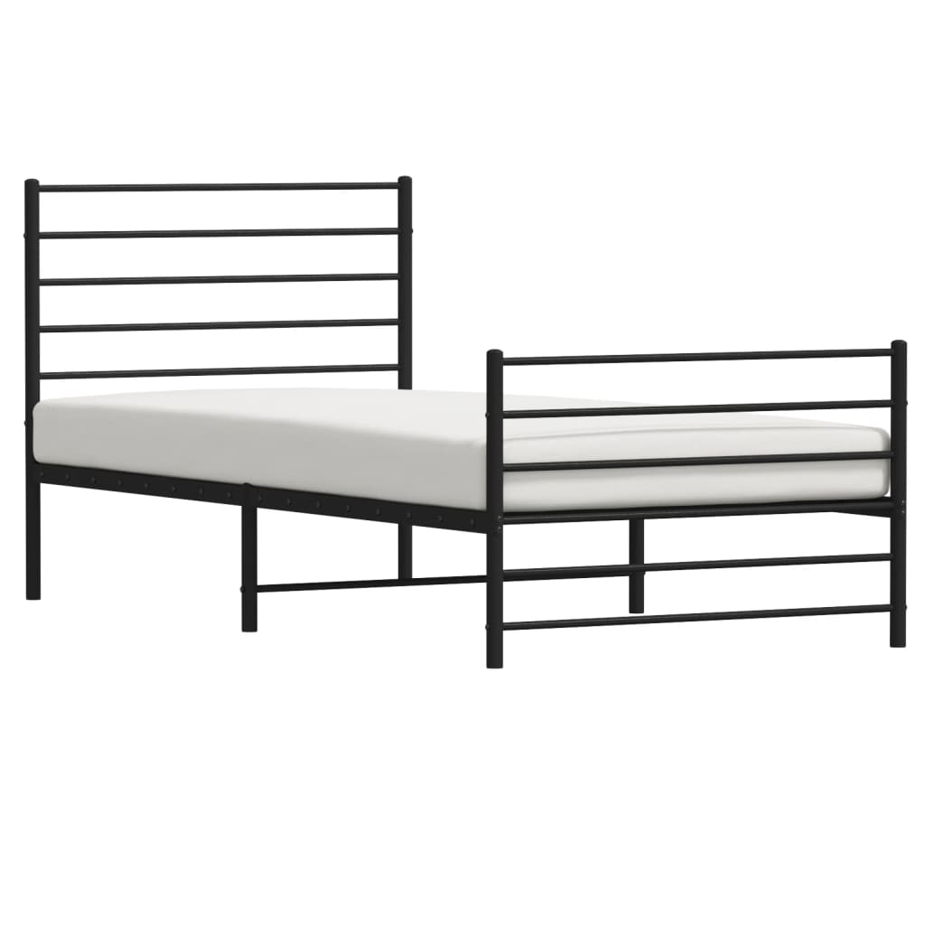 Black Metal Bed Frame with Footboard, No Mattress - 75x190cm
