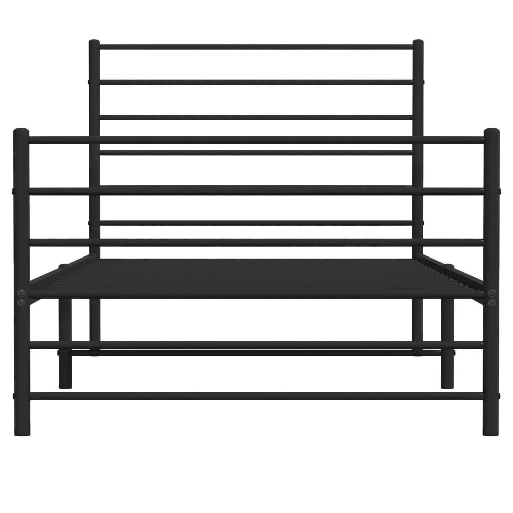 Black Metal Bed Frame with Footboard, No Mattress - 75x190cm