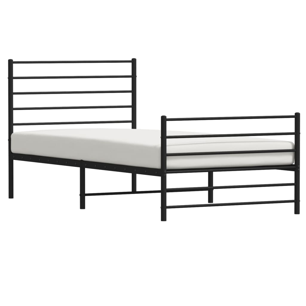 Sleek Black Metal Bed Frame with Footboard - 80x200cm