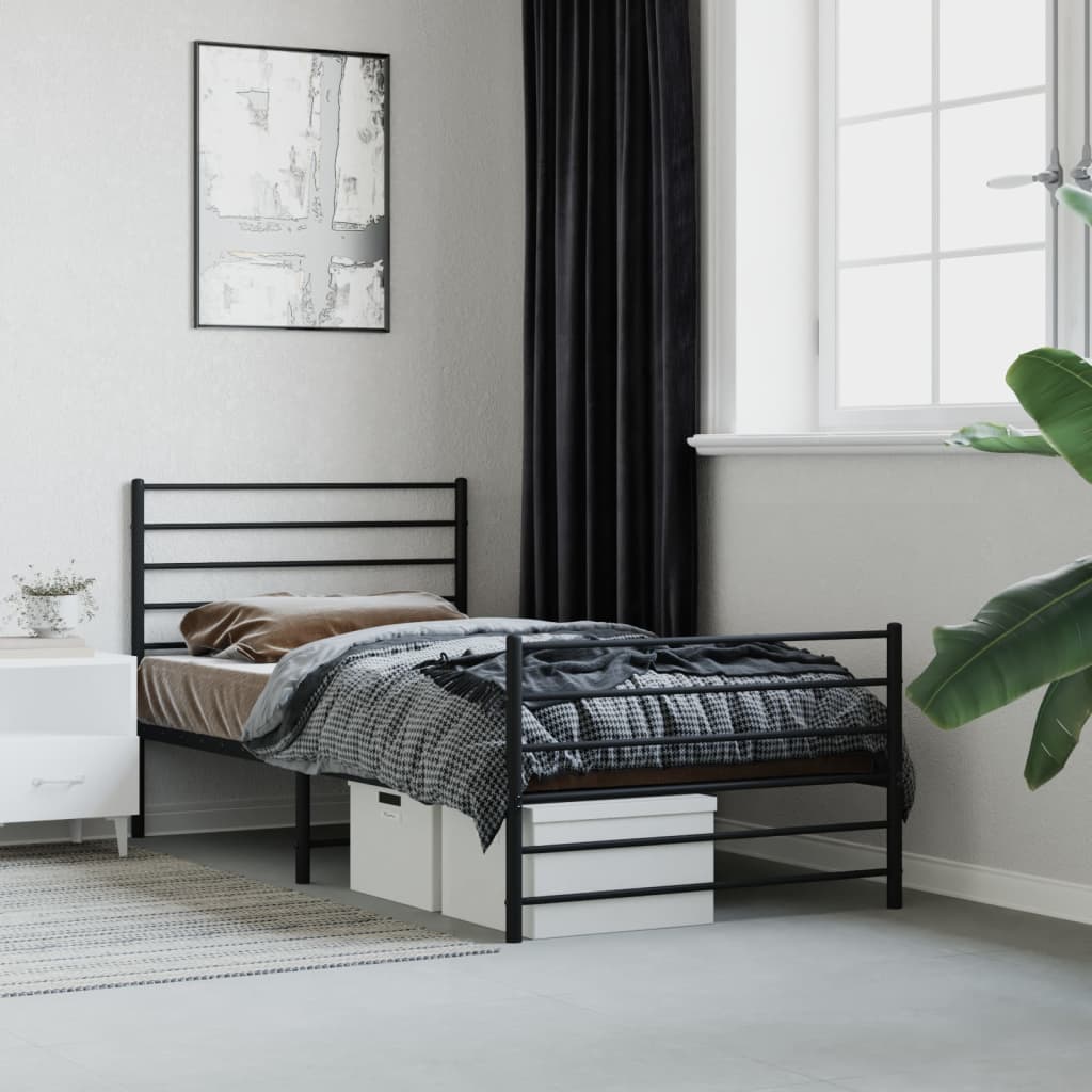 Sleek Black Metal Bed Frame with Footboard - 80x200cm