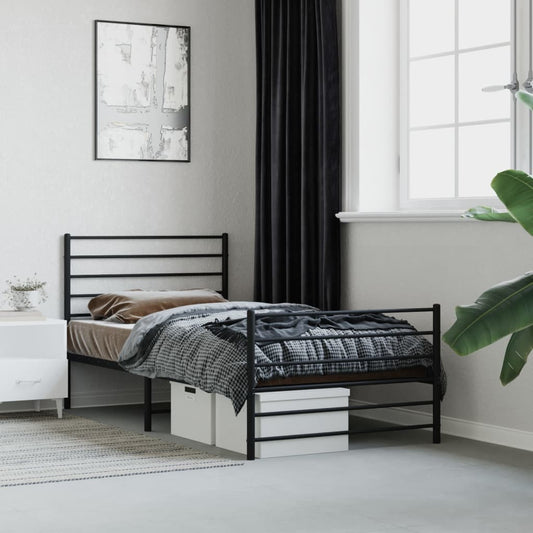 Sleek Black Metal Bed Frame with Footboard - 80x200cm