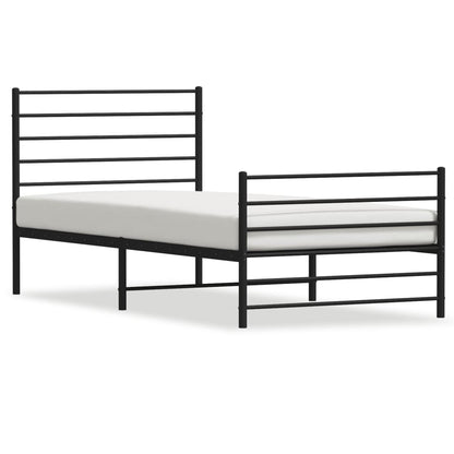 Black Metal Bed Frame with Footboard - 90x190cm (Mattress Not Included)
