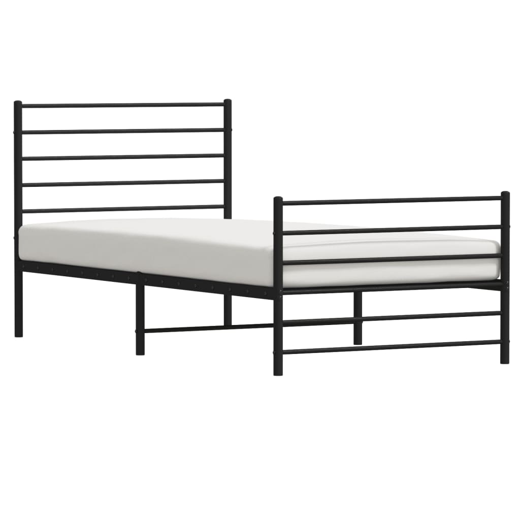 Black Metal Bed Frame with Footboard - 90x190cm (Mattress Not Included)