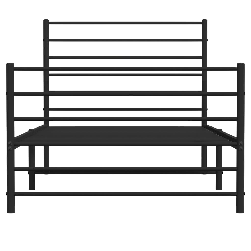 Black Metal Bed Frame with Footboard - 90x190cm (Mattress Not Included)