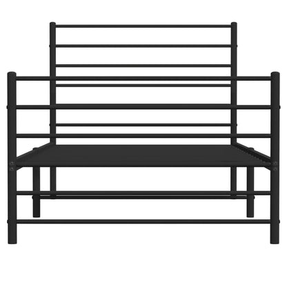 Black Metal Bed Frame with Footboard - 90x190cm (Mattress Not Included)