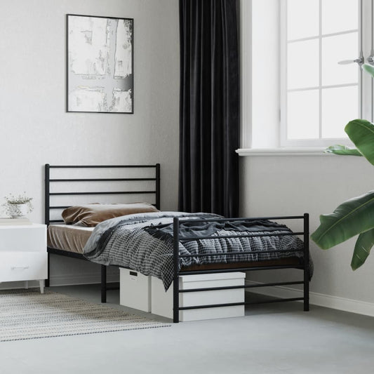 Black Metal Bed Frame with Footboard - 90x190cm (Mattress Not Included)