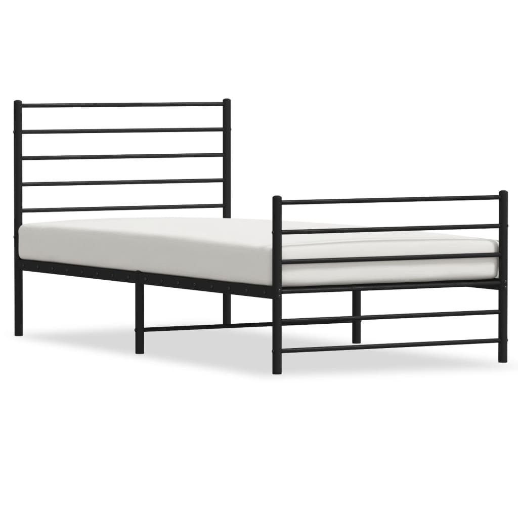 Black Metal Bed Frame with Footboard 90x200cm - No Mattress