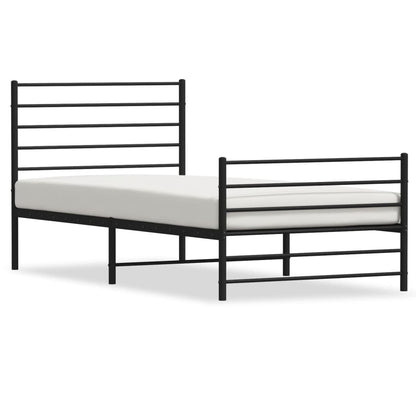 Black Metal Bed Frame with Footboard 90x200cm - No Mattress