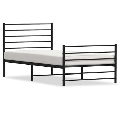 Sleek Black Metal Bed Frame with Footboard, 100x200cm