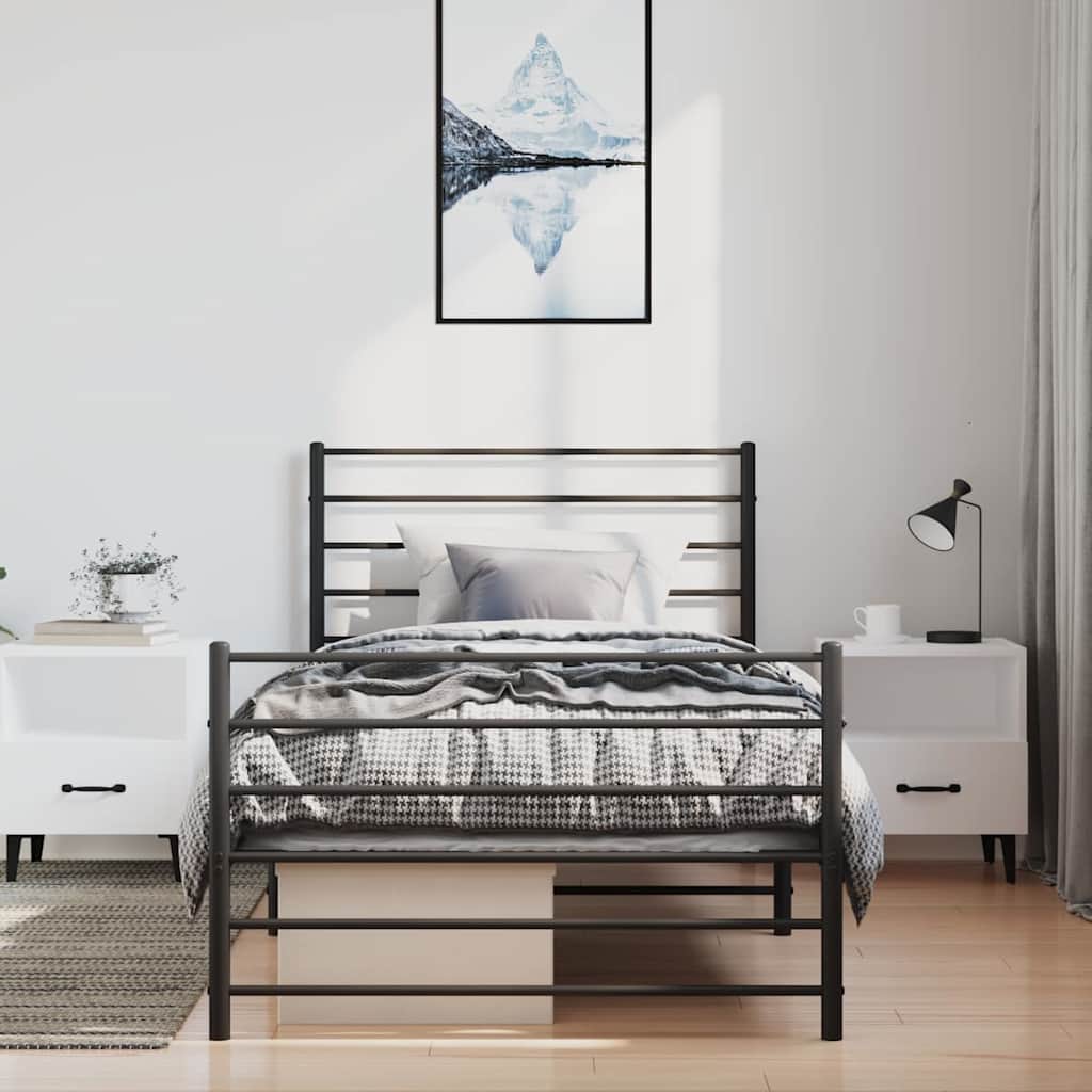 Sleek Black Metal Bed Frame with Footboard, 100x200cm