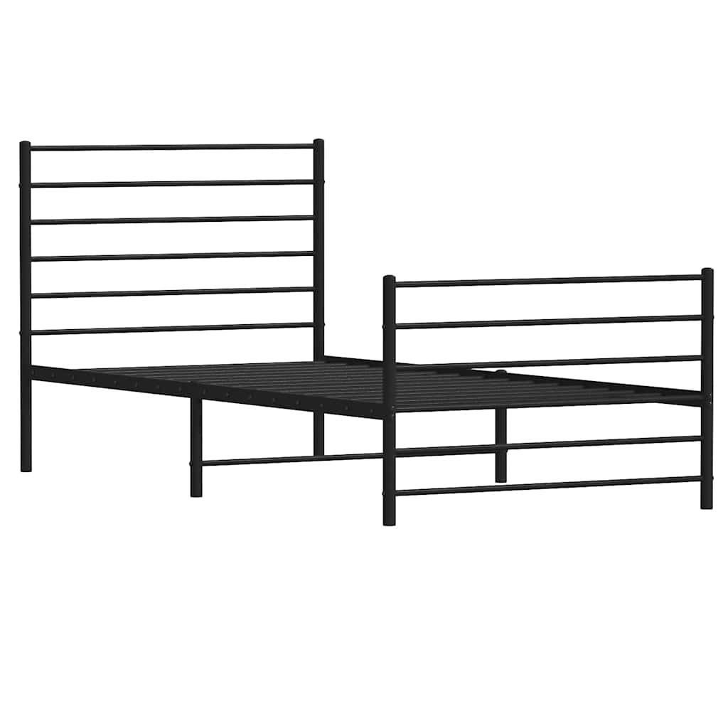 Sleek Black Metal Bed Frame with Footboard, 100x200cm