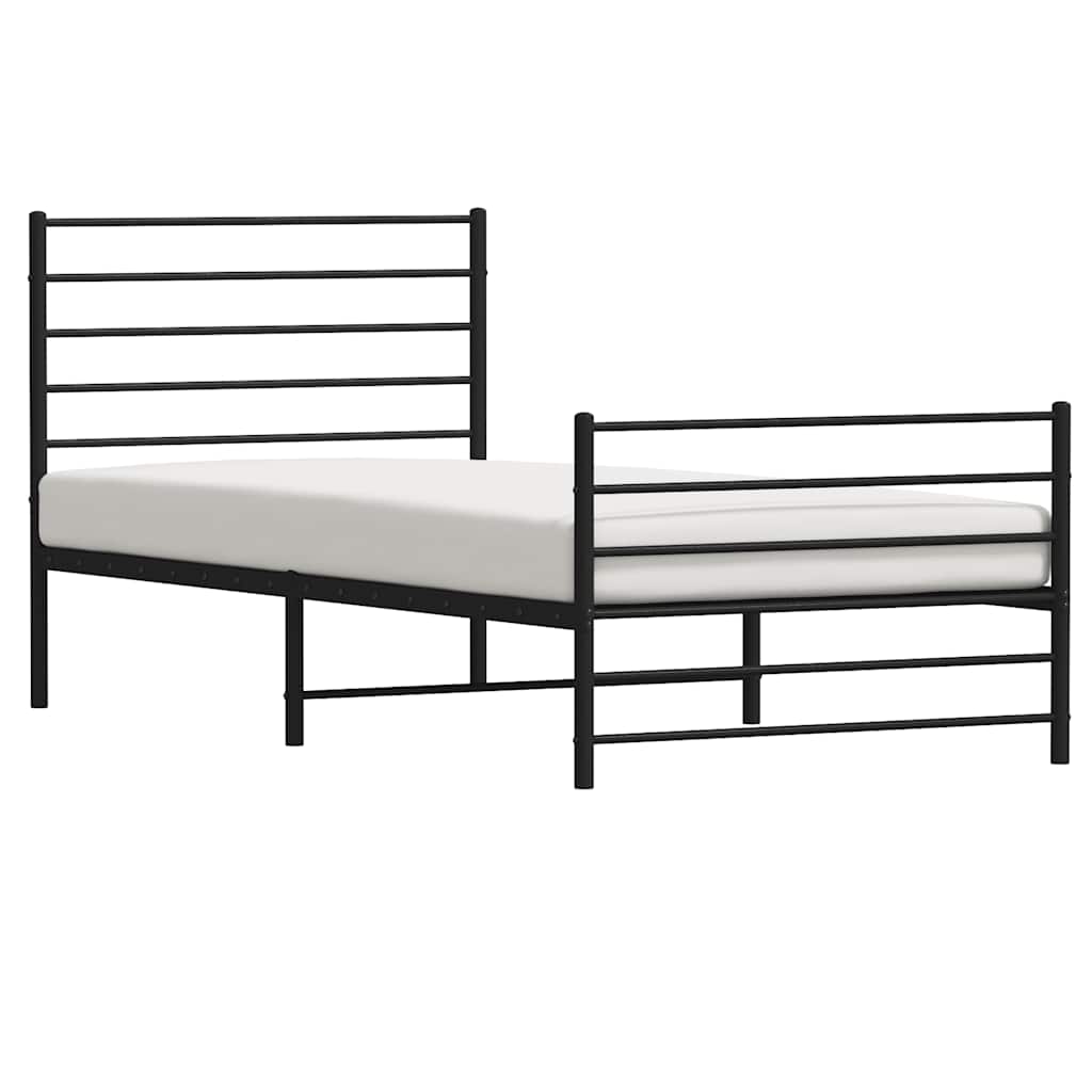 Sleek Black Metal Bed Frame with Footboard, 100x200cm