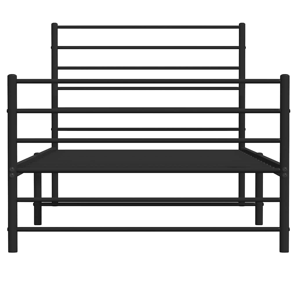 Sleek Black Metal Bed Frame with Footboard, 100x200cm
