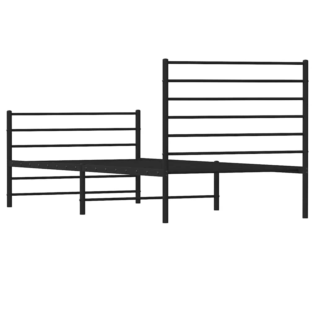 Sleek Black Metal Bed Frame with Footboard, 100x200cm