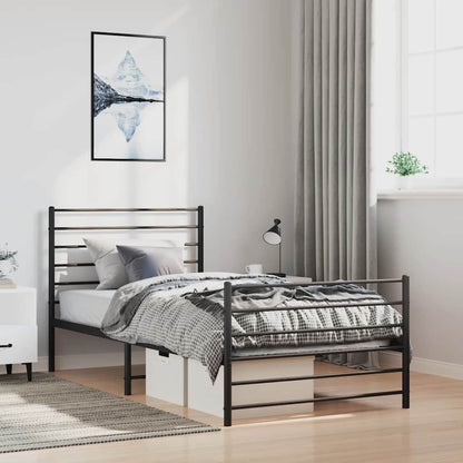 Sleek Black Metal Bed Frame with Footboard, 100x200cm