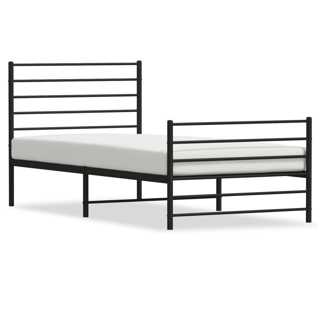 Sleek Black Metal Bed Frame with Footboard 107x203cm - No Mattress