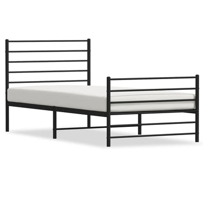 Sleek Black Metal Bed Frame with Footboard 107x203cm - No Mattress