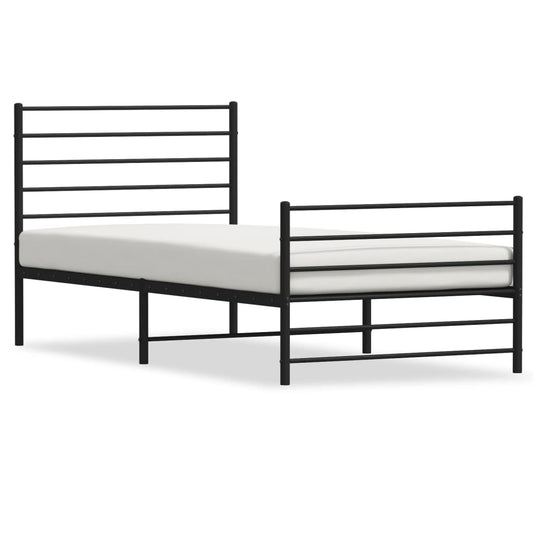 Sleek Black Metal Bed Frame with Footboard 107x203cm - No Mattress