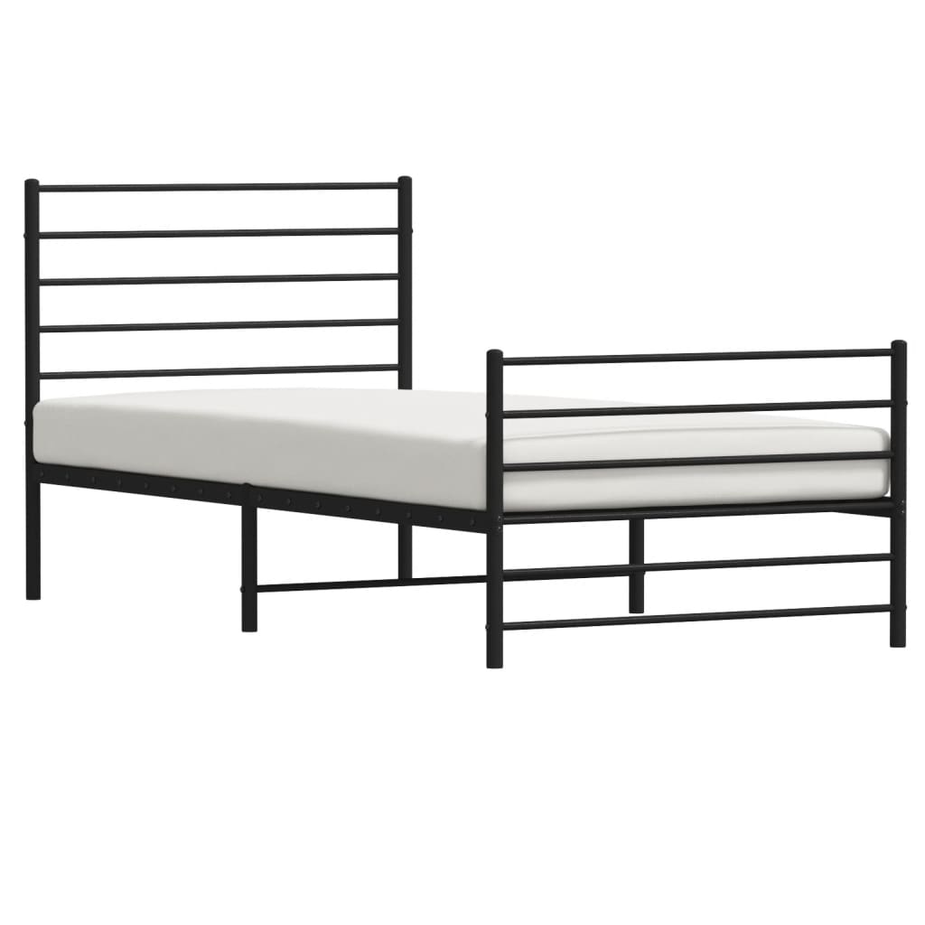 Sleek Black Metal Bed Frame with Footboard 107x203cm - No Mattress
