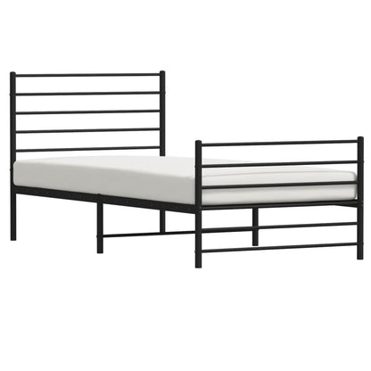 Sleek Black Metal Bed Frame with Footboard 107x203cm - No Mattress