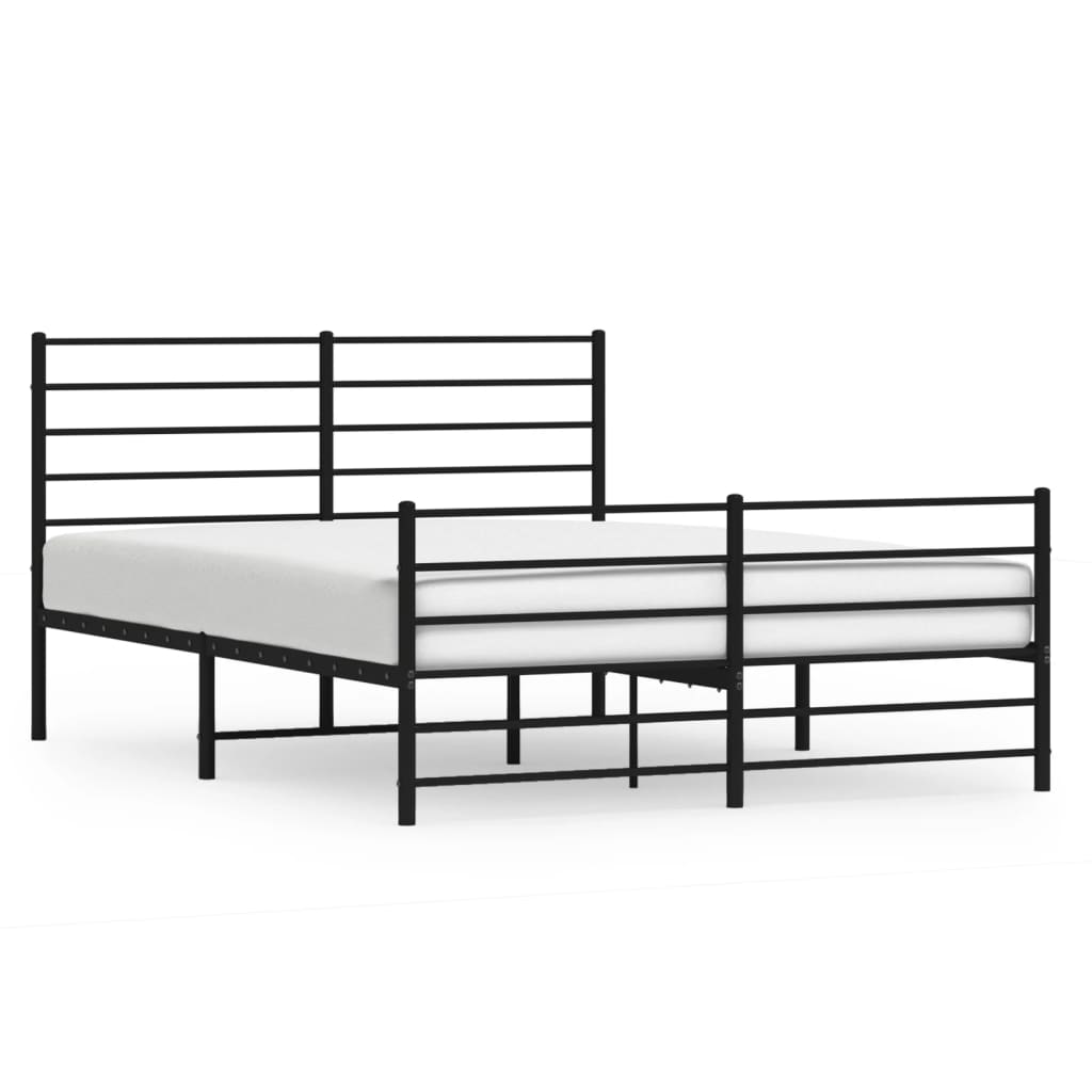 Elegant Black Metal Bed Frame with Footboard 120x200cm