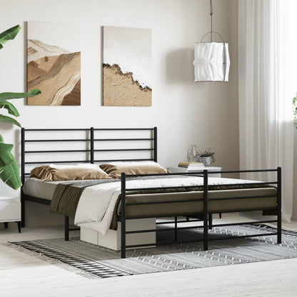 Elegant Black Metal Bed Frame with Footboard 120x200cm