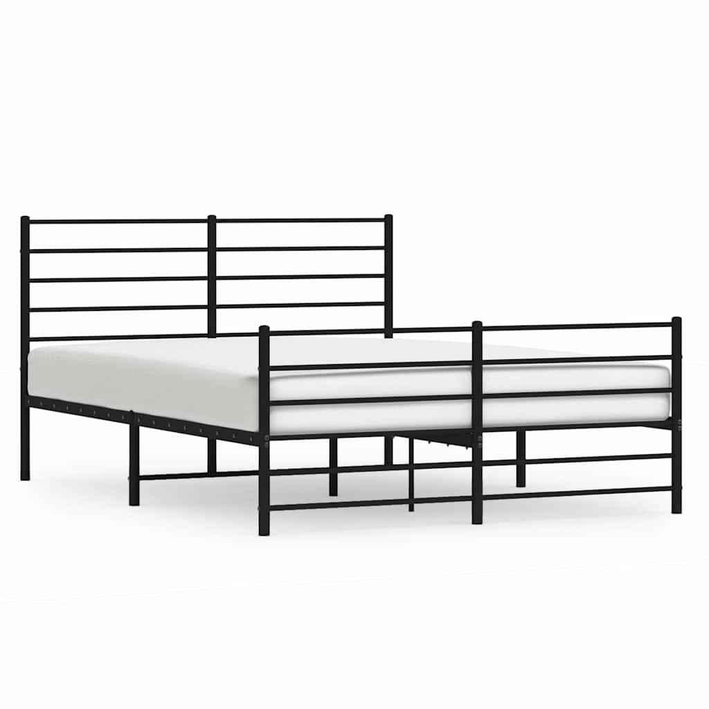 Stylish Black Metal Bed Frame with Footboard - 135x190 cm