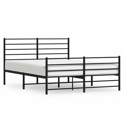 Stylish Black Metal Bed Frame with Footboard - 135x190 cm