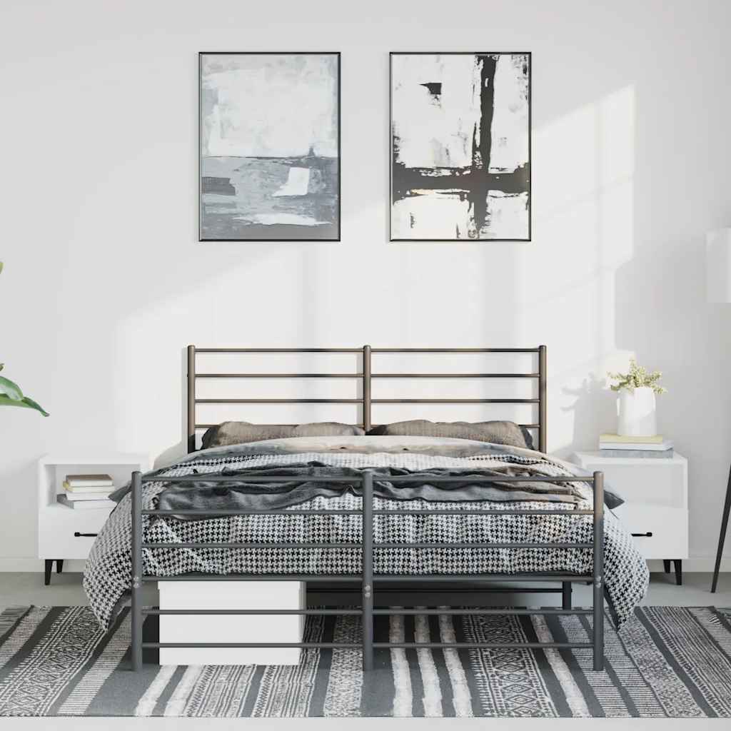 Stylish Black Metal Bed Frame with Footboard - 135x190 cm
