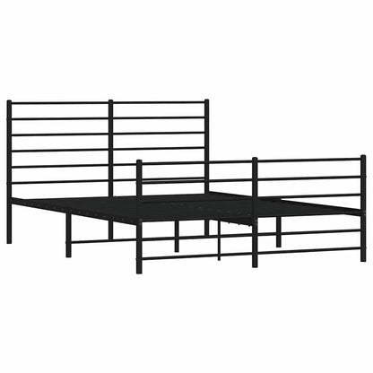Stylish Black Metal Bed Frame with Footboard - 135x190 cm