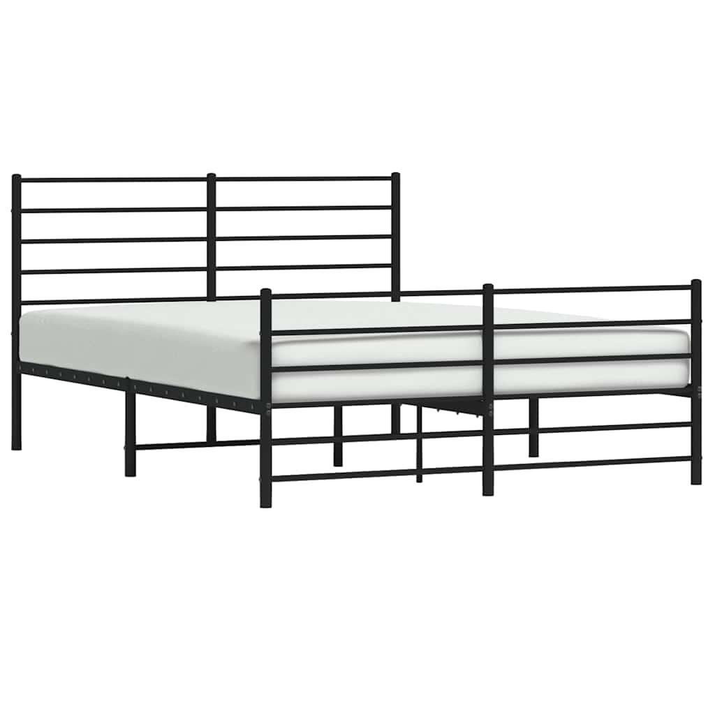 Stylish Black Metal Bed Frame with Footboard - 135x190 cm
