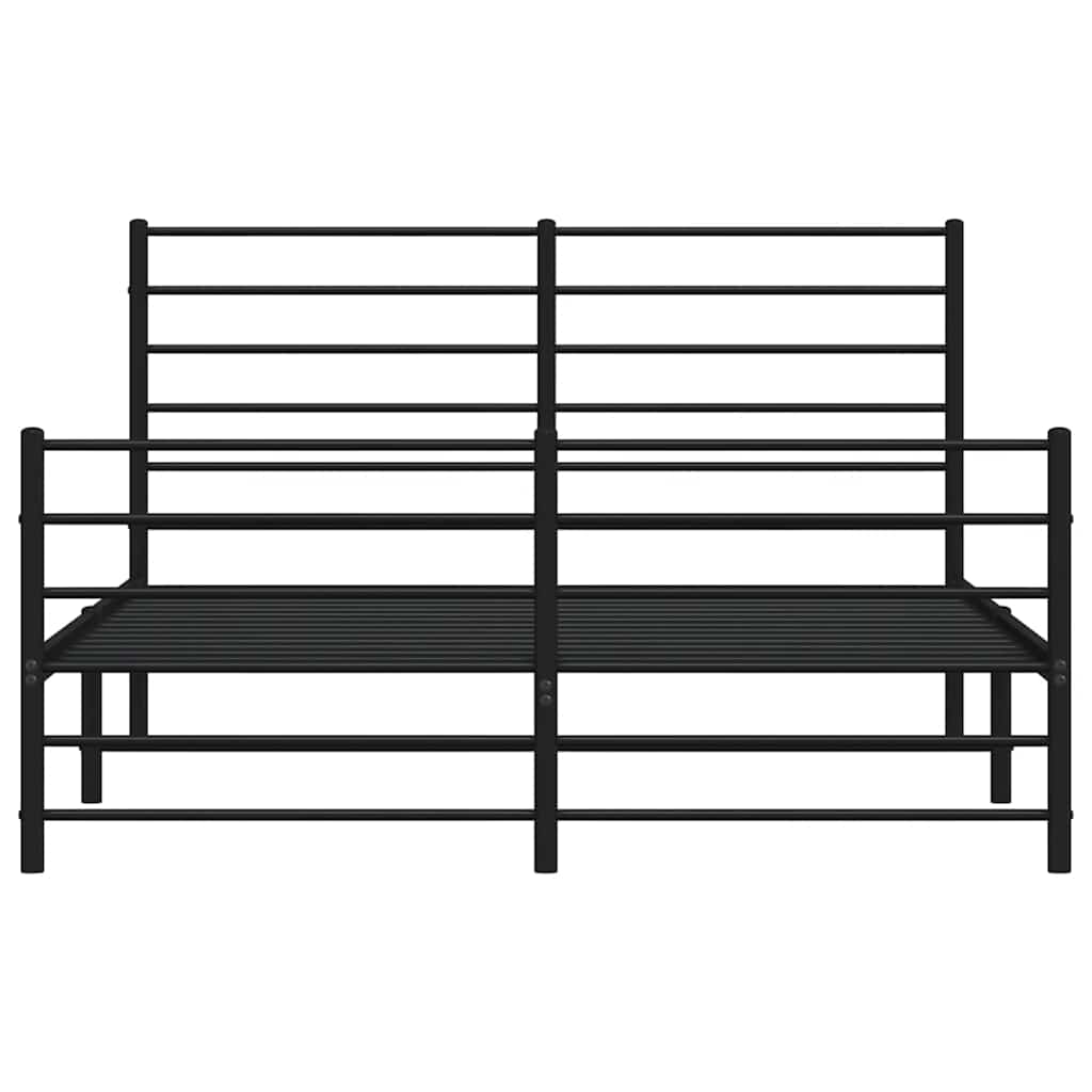 Stylish Black Metal Bed Frame with Footboard - 135x190 cm