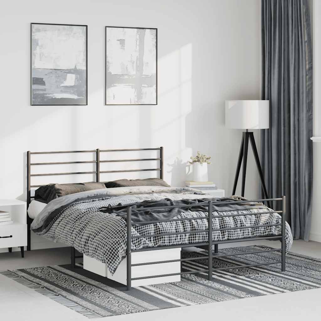 Stylish Black Metal Bed Frame with Footboard - 135x190 cm