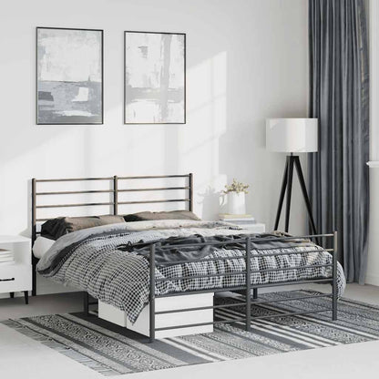 Stylish Black Metal Bed Frame with Footboard - 135x190 cm