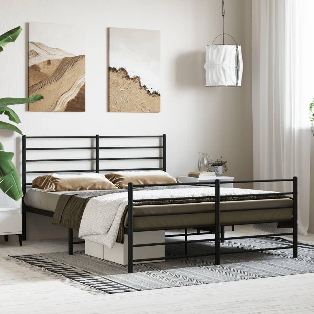 Sleek Black Metal Bed Frame with Footboard 140x190cm