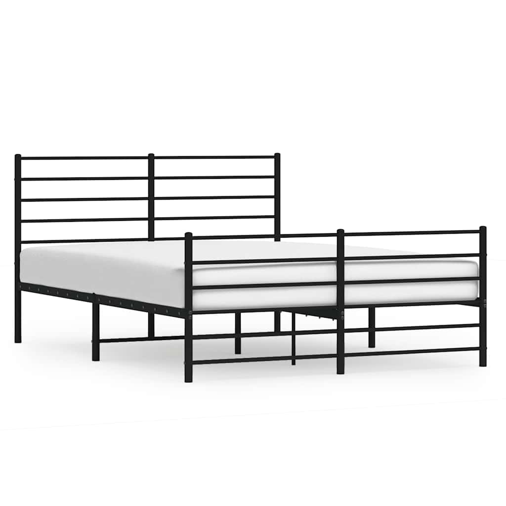 Sturdy Black Metal Bed Frame with Footboard - 150x200cm