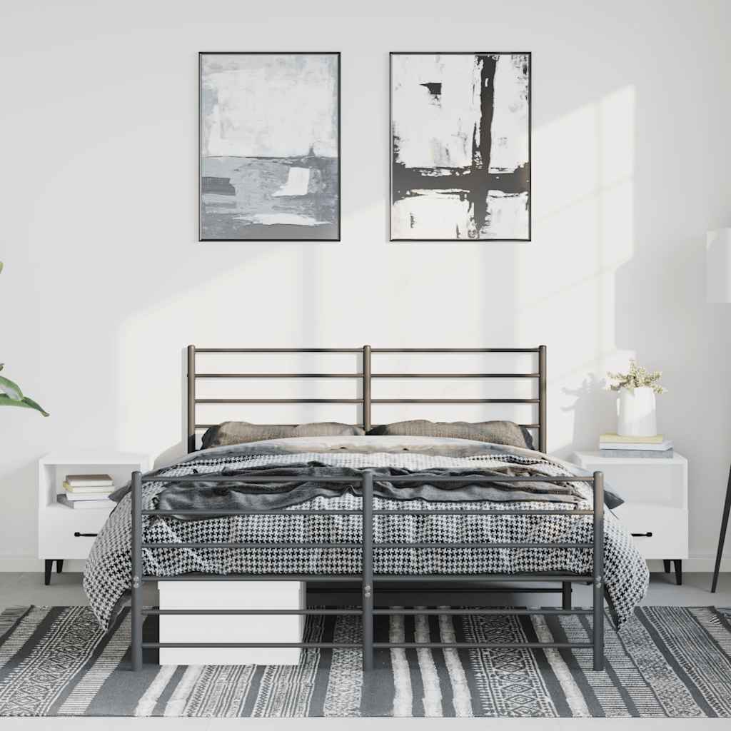 Sturdy Black Metal Bed Frame with Footboard - 150x200cm